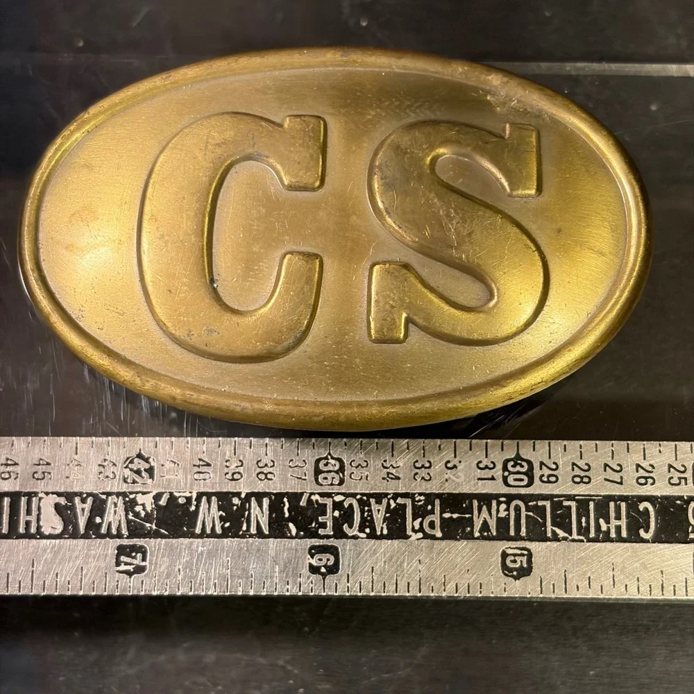 Vintage CS Brass Belt Buckle Oval Confederate States Reproduction Monogram